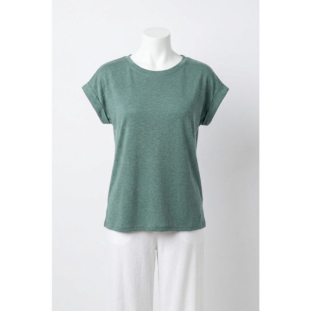 NEW ZENANA cotton modal rolled sleeve tee in jade
